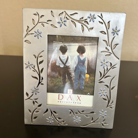 Dax Other - Dax Photo Frame Silver with Blue Flowers cut out Leaves.
